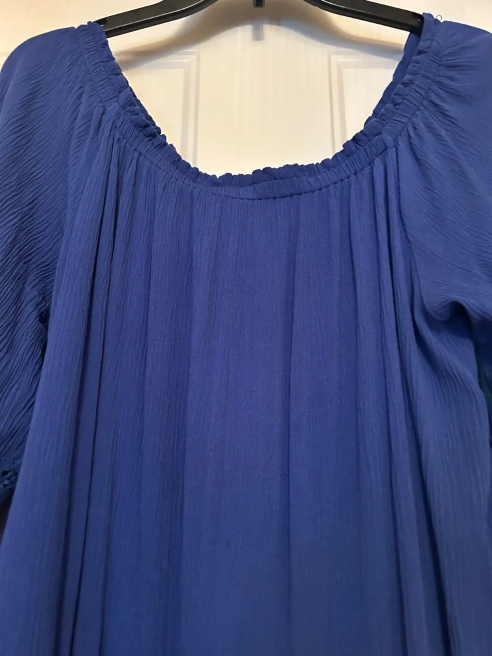 Flying Tomato Crochet Hem Peasant Dress L Blue Lace Relaxed Loose Bell Sleeve